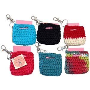 Crochet Keychain Coin Purse Card Holder Set Of 6 With Clip Hook 2.75 X 2.75 "